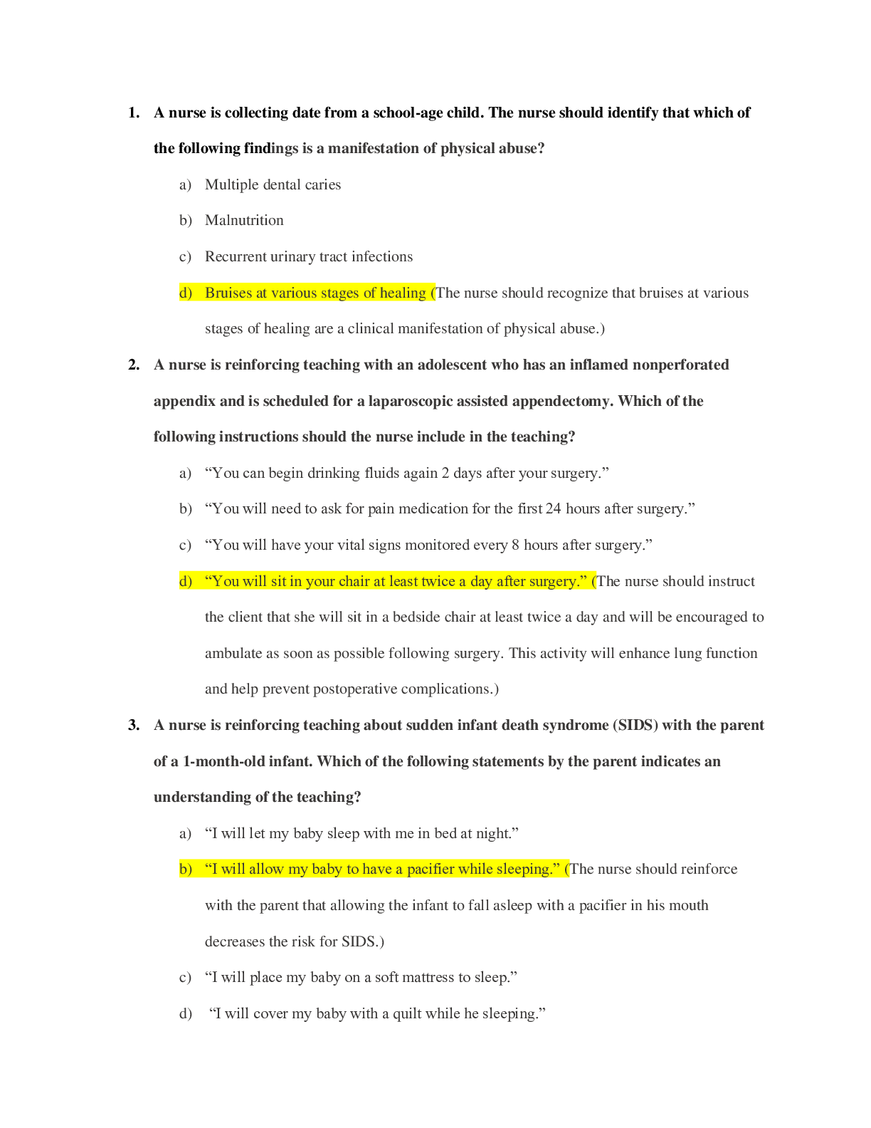 Preview of ATI Pediatric Practice B Questions and Answers (latest Update), 100% Correct, Download to